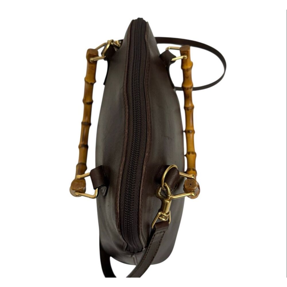 Gucci Women's Authentic Brown Leather Bamboo Double Handle Crossbody Handbag - Picture 4 of 12